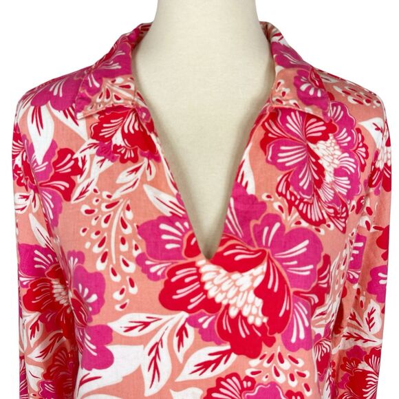 Sigrid Olsen Floral Hawaiian Print 3/4 Bell Sleeve Linen Blend Shift Dress 8 - Picture 4 of 11